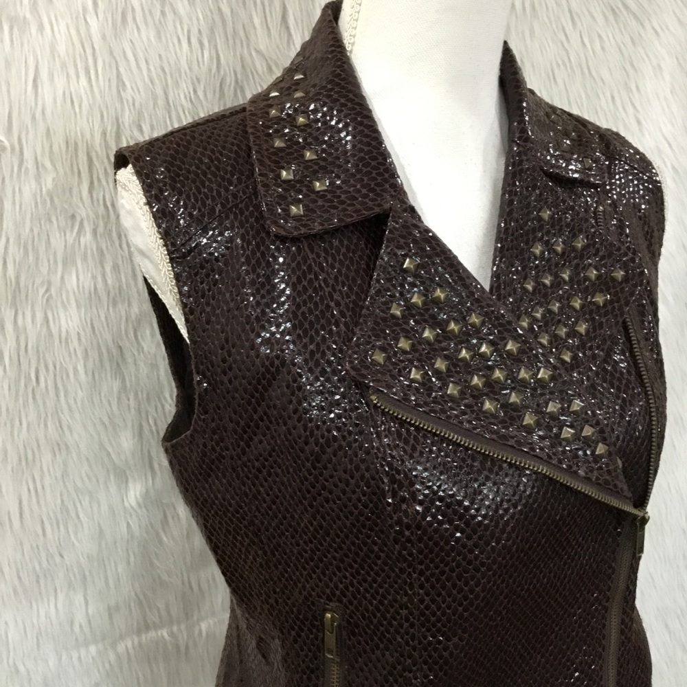 Cristina V brown faux snake studded rocker vest size medium